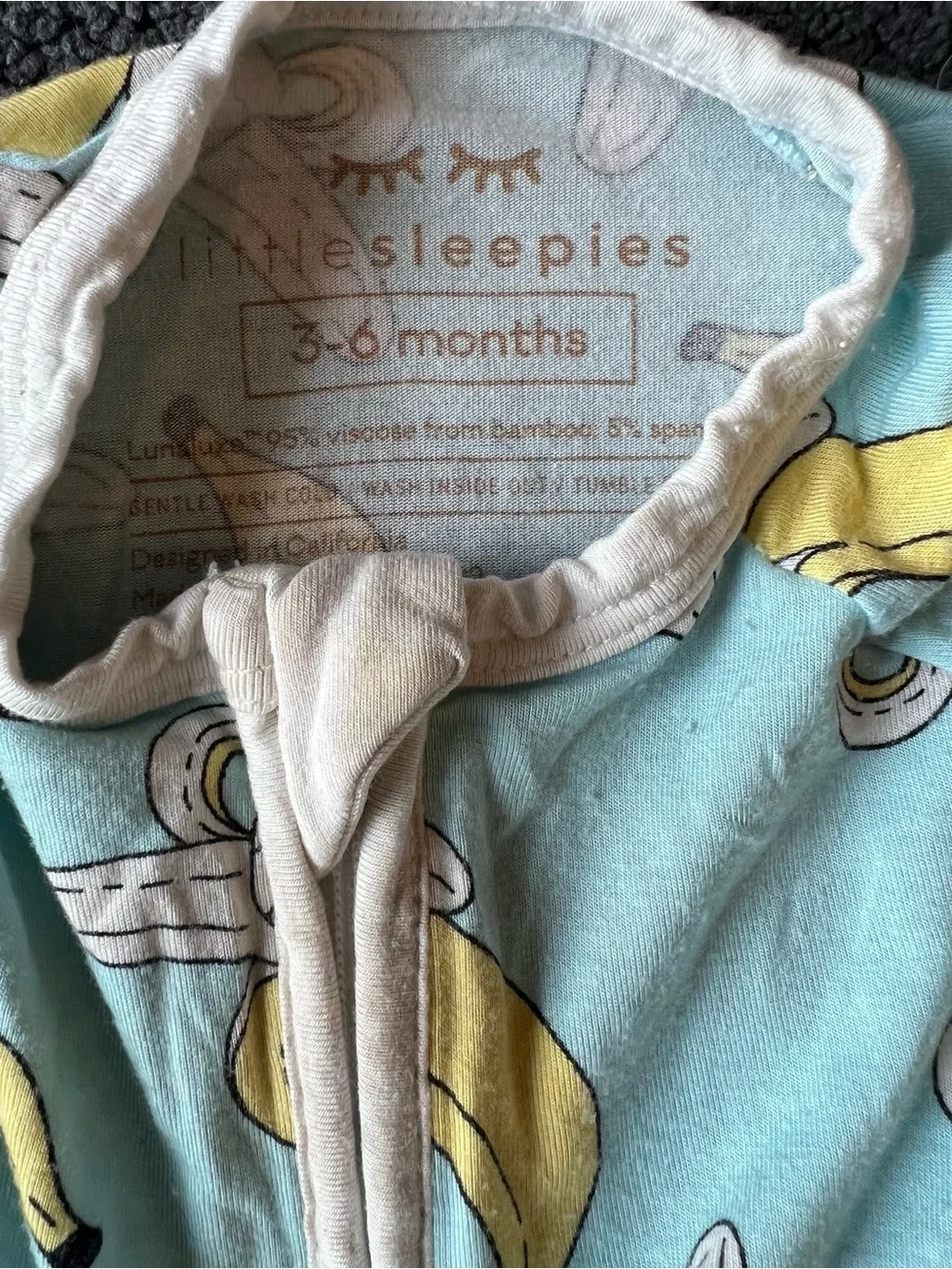 Little Sleepies Mint Blue One-Piece Footie with Yellow Banana Print